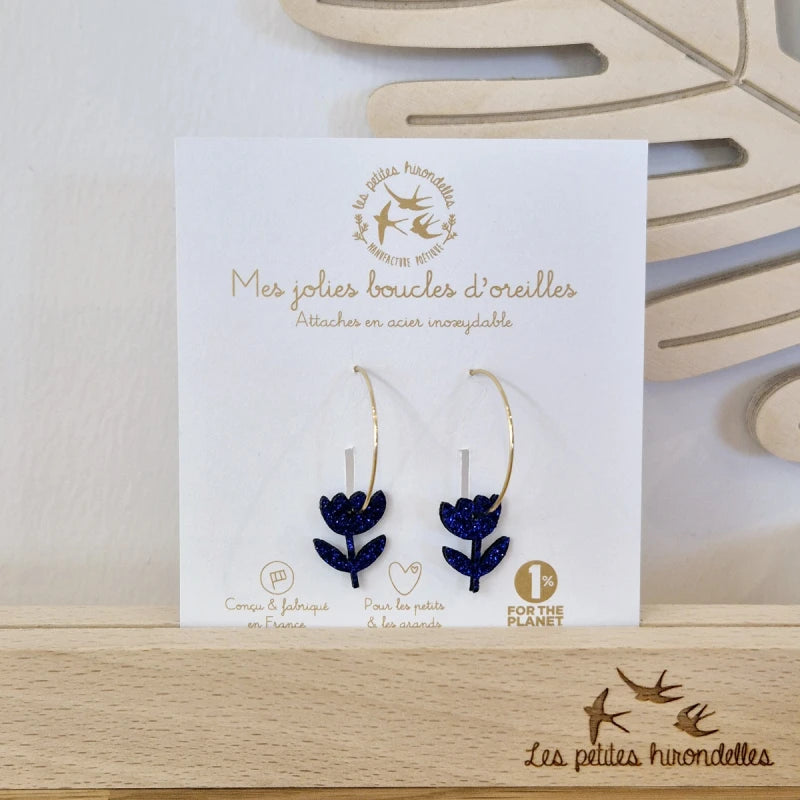 Créoles pailletées - Fleurs tiges