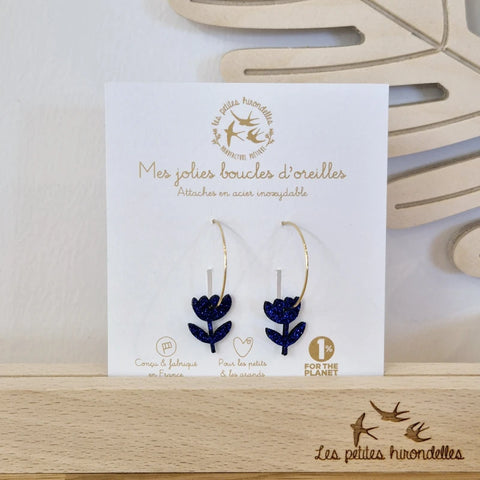 Créoles pailletées - Fleurs tiges