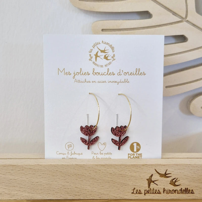 Créoles pailletées - Fleurs tiges