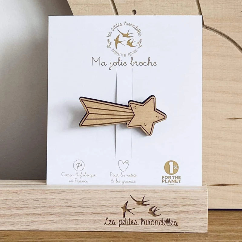 Broche en bois - Étoile filante