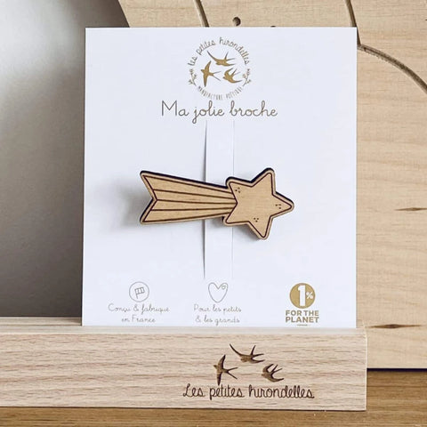 Broche en bois - Étoile filante