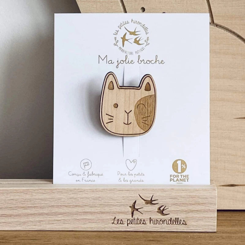 Broche en bois - Chat moustaches