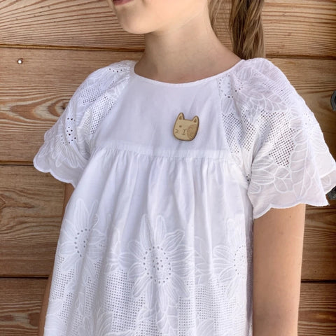 Broche en bois - Chat moustaches