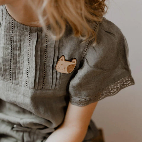 Broche en bois - Chat moustaches