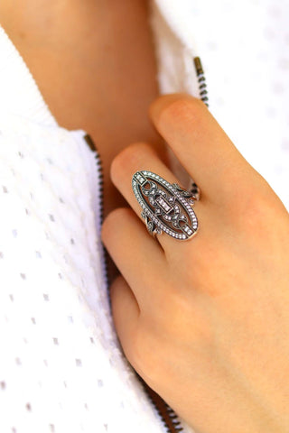 Hortense: Bague marquise Art Déco Argent