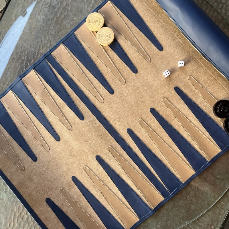 Jeu du Jacquet pliable - Backgammon de voyage en cuir végan