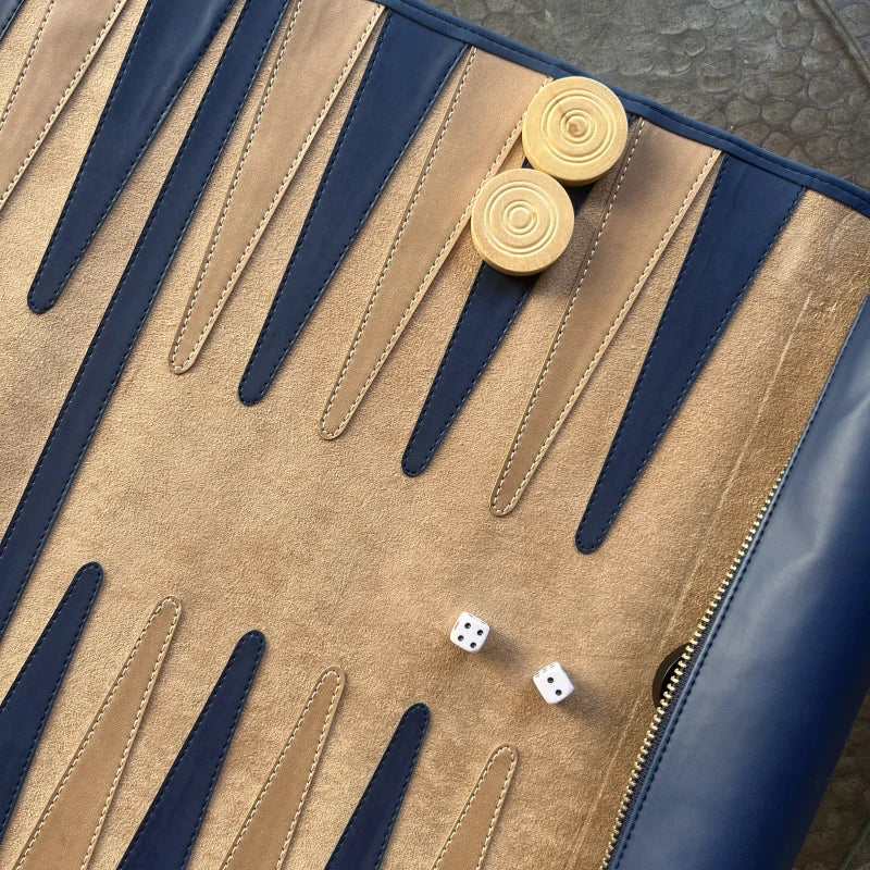 Jeu du Jacquet pliable - Backgammon de voyage en cuir végan