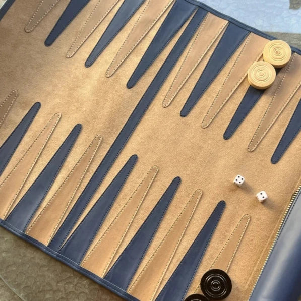Jeu du Jacquet pliable - Backgammon de voyage en cuir végan