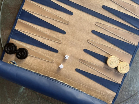 Jeu du Jacquet pliable - Backgammon de voyage en cuir végan