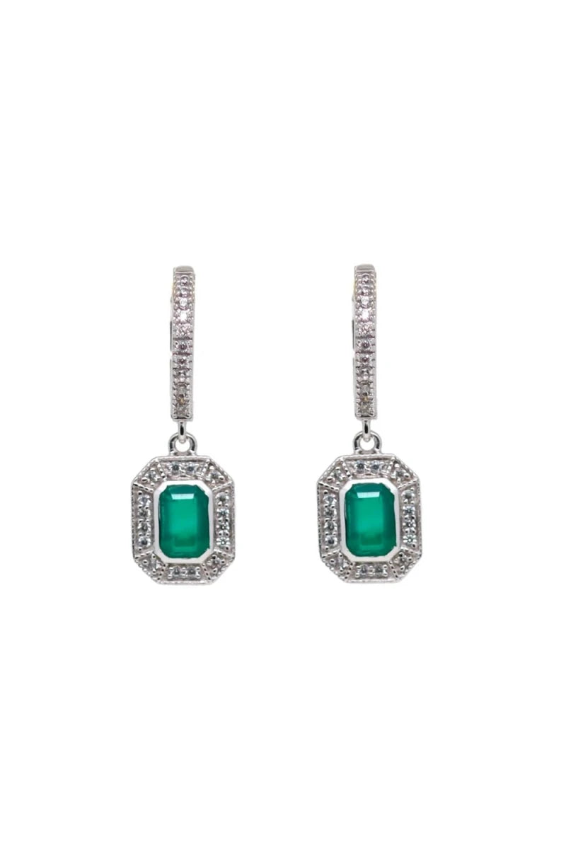 Annette: Créoles Art Déco Argent Onyx vert