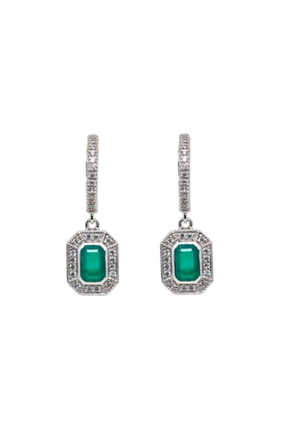 Annette: Créoles Art Déco Argent Onyx vert