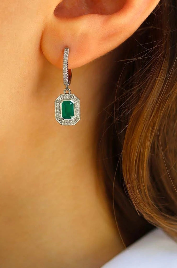 Annette: Créoles Art Déco Argent Onyx vert