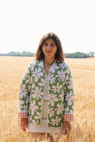 Veste matelassée - Fleuri  XL vert / carreaux orange
