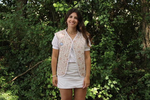 Veste sans manches matelassée - Fleuri écru / rose