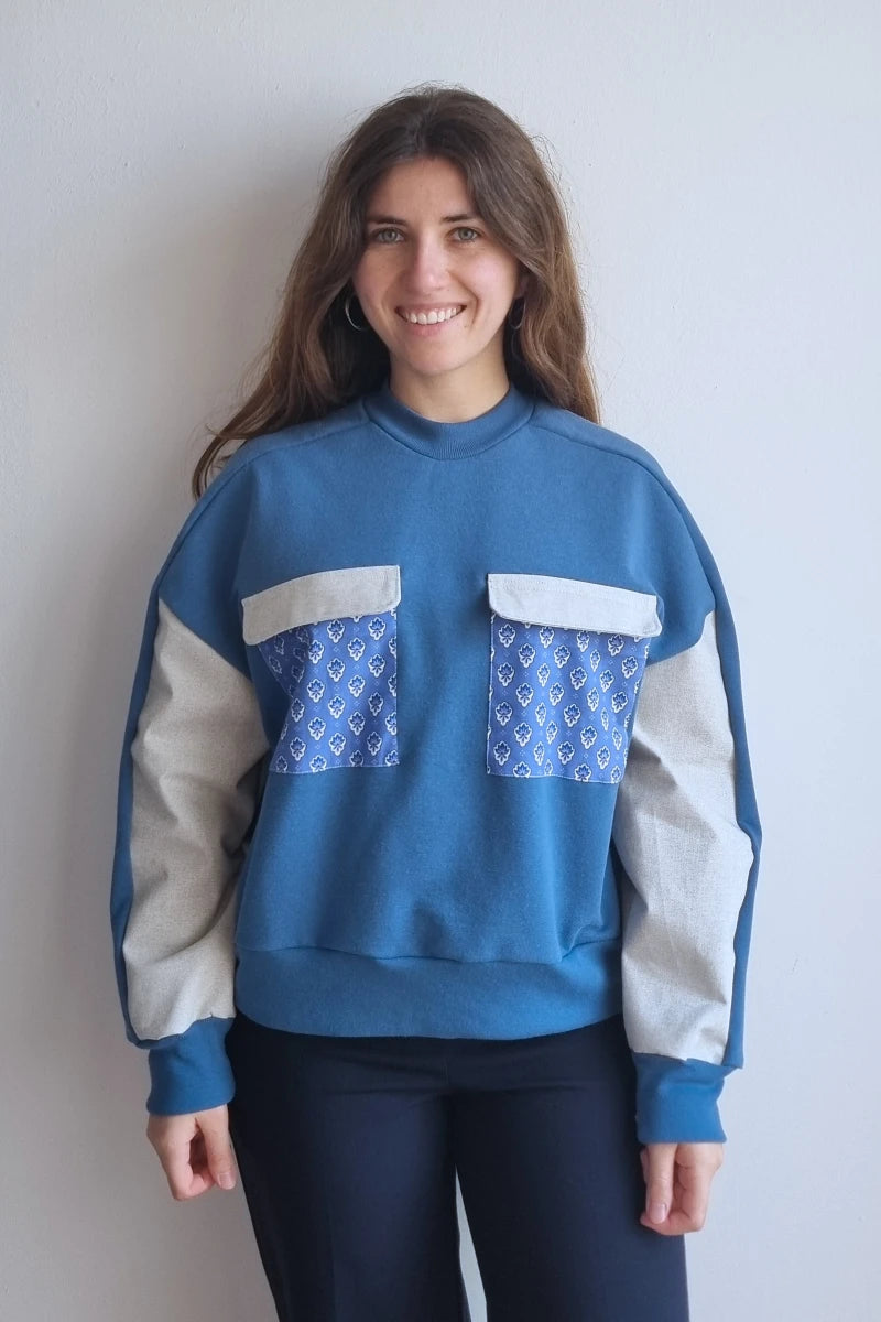 Sweat-shirt Marguerite - bleu - jean et nénuphar