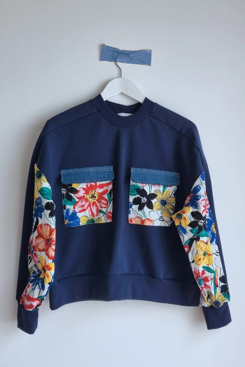 Sweat-shirt Marguerite - marine- fleurs colorées