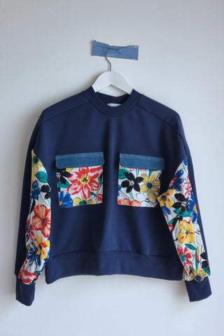 Sweat-shirt Marguerite - marine- fleurs colorées