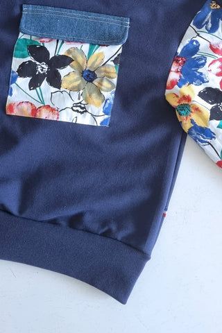 Sweat-shirt Marguerite - marine- fleurs colorées