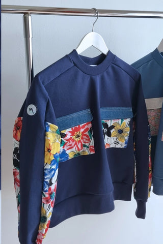 Sweat-shirt Marguerite - marine- fleurs colorées