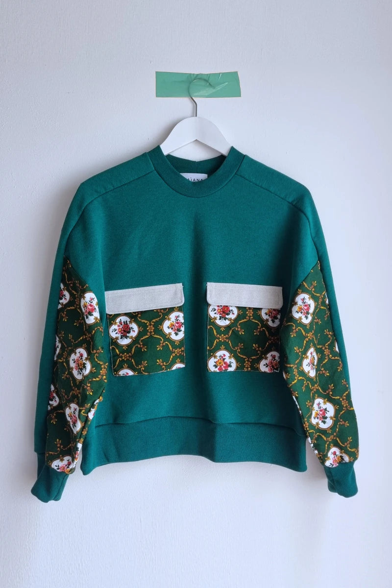 Sweat-shirt Marguerite - vert- fleurs et dorure