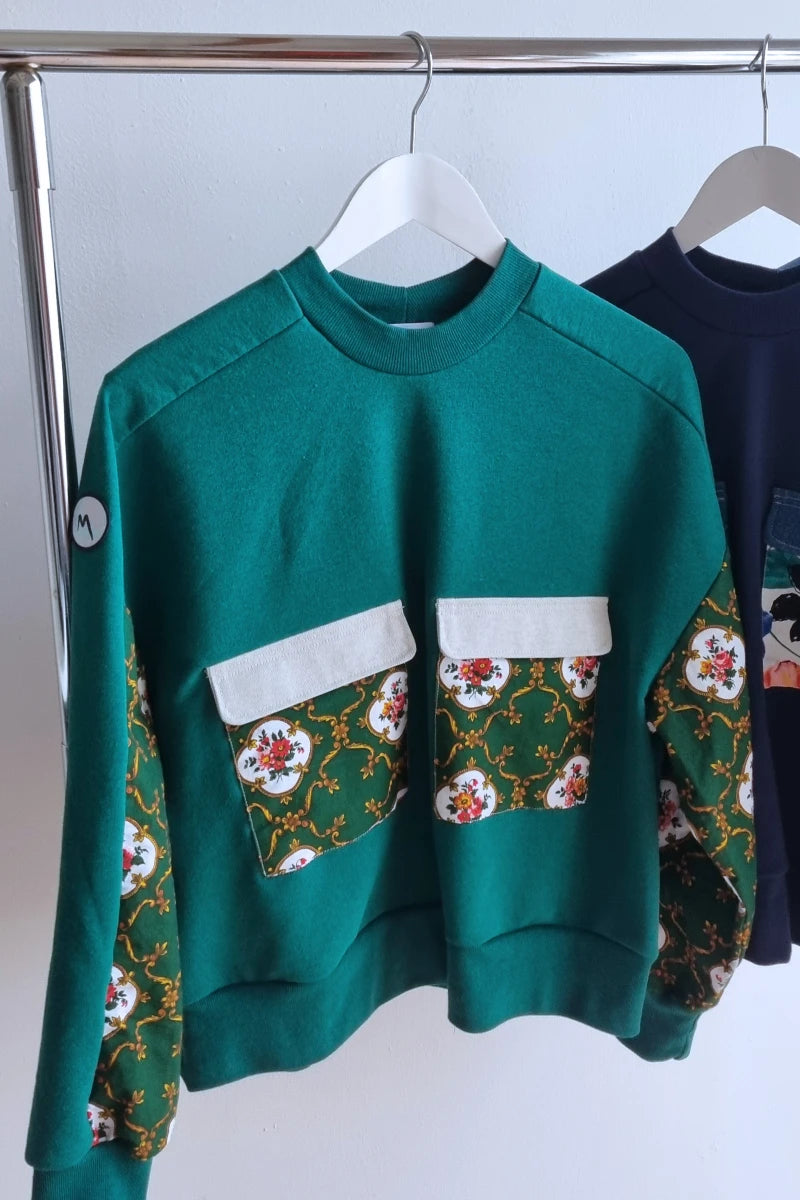Sweat-shirt Marguerite - vert- fleurs et dorure