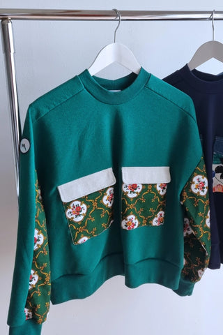 Sweat-shirt Marguerite - vert- fleurs et dorure
