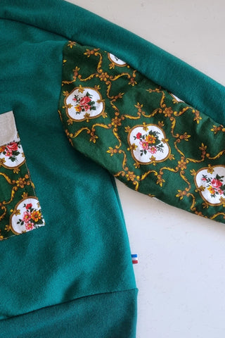 Sweat-shirt Marguerite - vert- fleurs et dorure