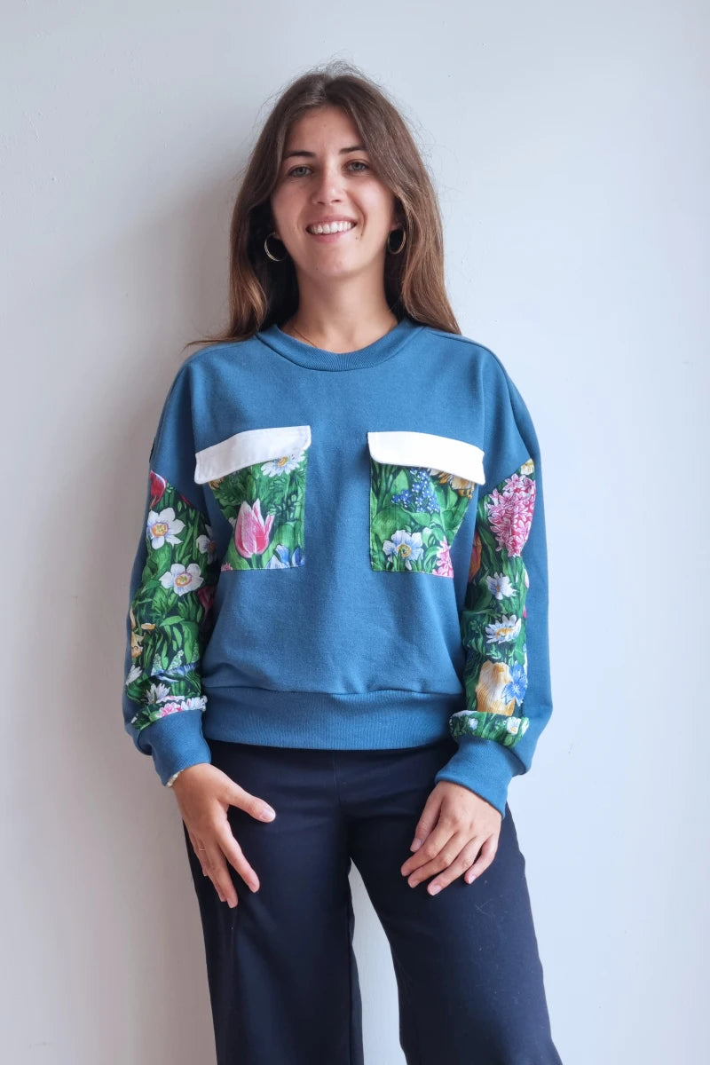 Sweat-shirt Marguerite - bleu - fleuri