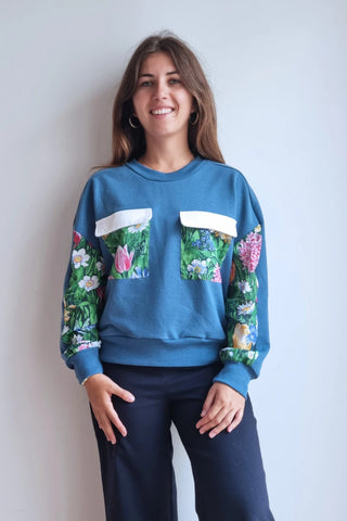 Sweat-shirt Marguerite - bleu - fleuri