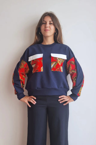 Sweat-shirt Marguerite - marine- fleurs rouges (Copie)