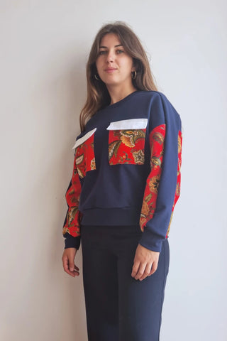 Sweat-shirt Marguerite - marine- fleurs rouges (Copie)