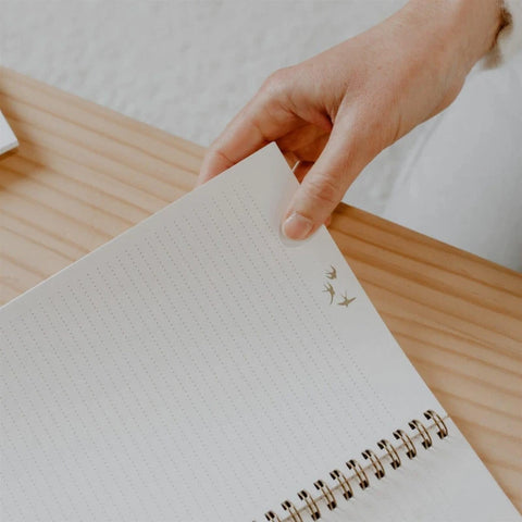 Carnet en papier A5 - Spirales et lignes - Les hirondelles sur le fil - Ciel blanc
