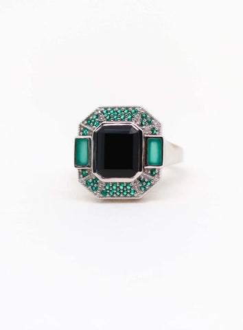 Célestine: Bague Art Déco Argent avec Onyx noir et Onyx vert