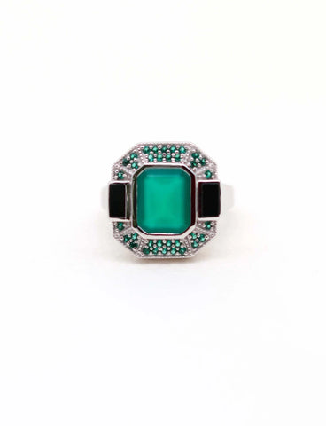 Célestine: Bague Art Déco Argent avec Onyx vert et Onyx noir