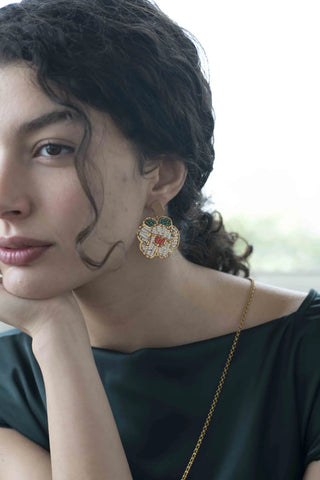 Boucles d'oreilles perlées - Fleurs d'orchidées rouges