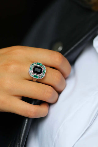 Célestine: Bague Art Déco Argent avec Onyx noir et Onyx vert