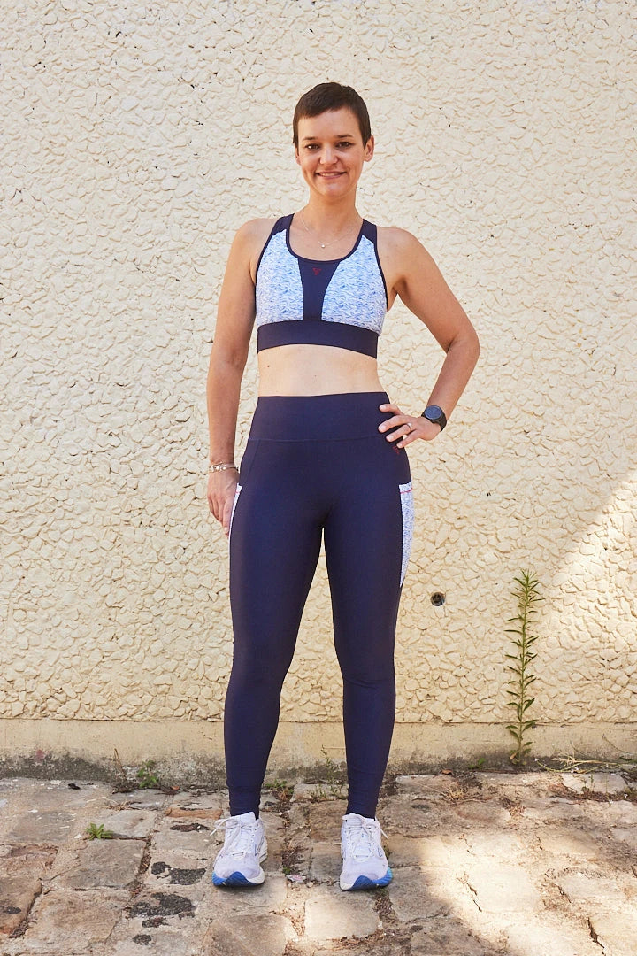Legging de sport femme ecoresponsable "Nouvelle Vague- Technique, poches et taille haute