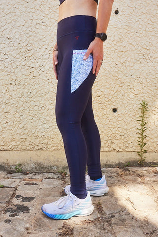 Legging de sport femme ecoresponsable "Nouvelle Vague- Technique, poches et taille haute