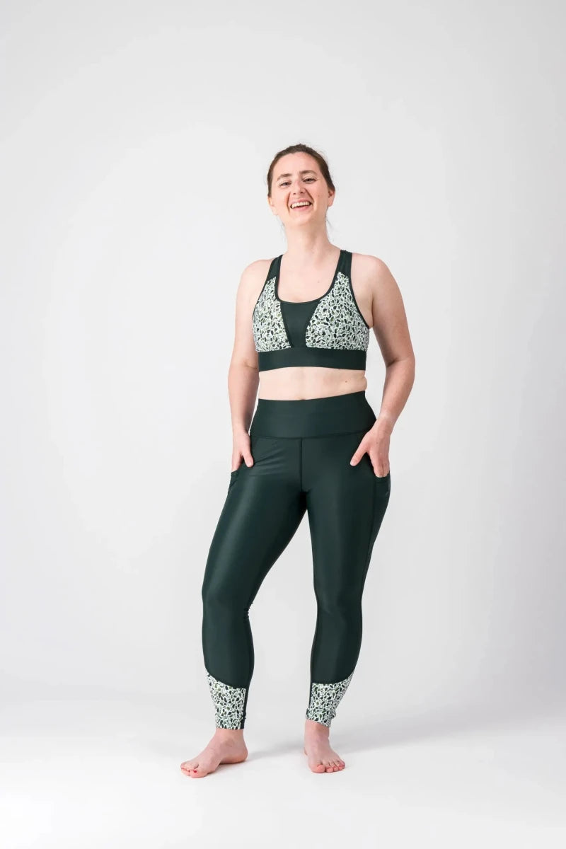 Legging sport femme FLOW "Scotland" -Technique, respirant et taille haute-poches plaquées