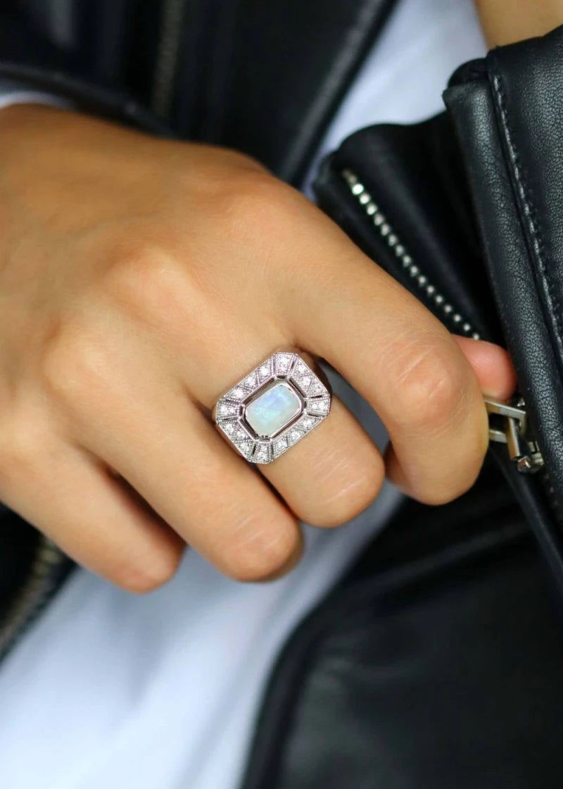 Angéline: Bague Art Déco Argent et Pierre de Lune