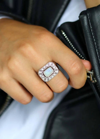 Angéline: Bague Art Déco Argent et Pierre de Lune