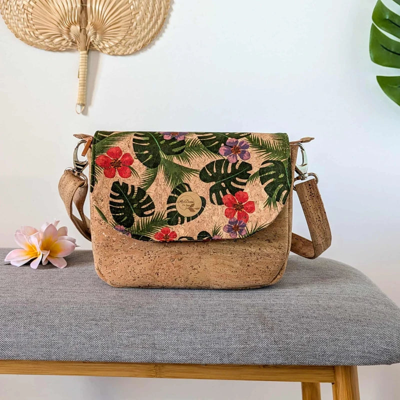 Sac bandoulière liège naturel Luna avec rabat interchangeable