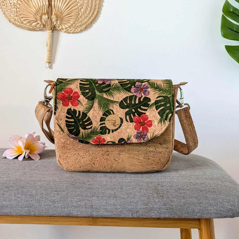 Sac bandoulière liège naturel Luna avec rabat interchangeable