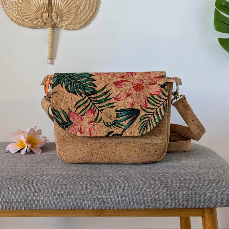 Sac bandoulière liège naturel Luna avec rabat interchangeable