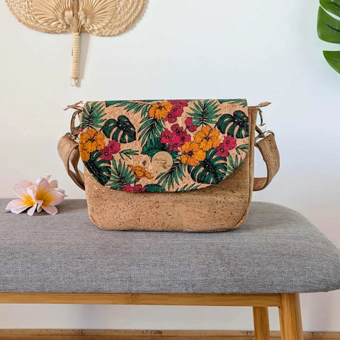 Sac bandoulière liège naturel Luna avec rabat interchangeable
