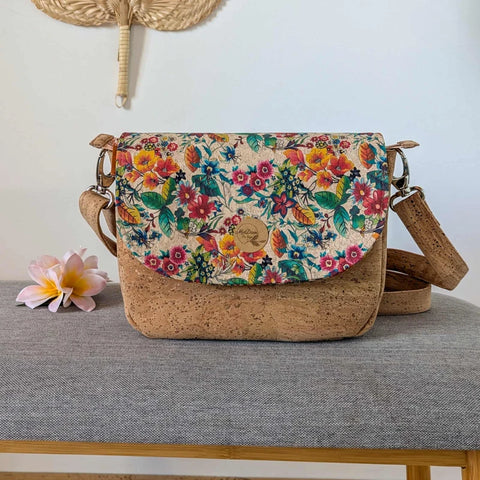 Sac bandoulière liège naturel Luna avec rabat interchangeable