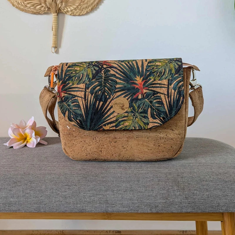 Sac bandoulière liège naturel Luna avec rabat interchangeable