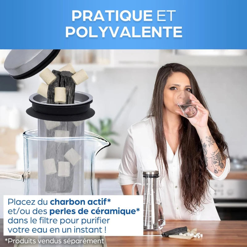 Carafe Infusion à Froid 1.6L avec Infuseur Inox – Bouteille Thé Glacé en Verre, Cruche avec Filtre Fruits, Eau, Jus, Limonade – Couvercle Hermétique