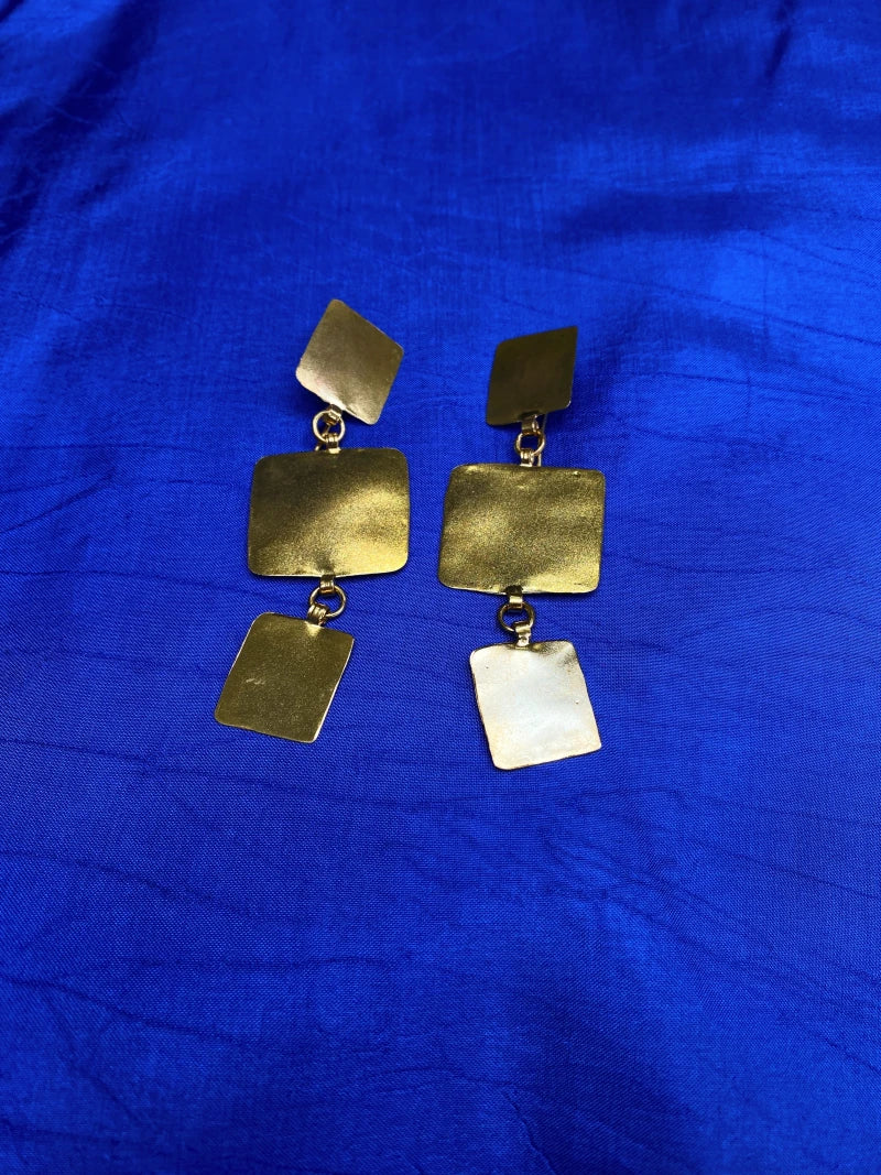 Boucles d'oreilles carrées 2 ou 3 Pépites I Dorée
