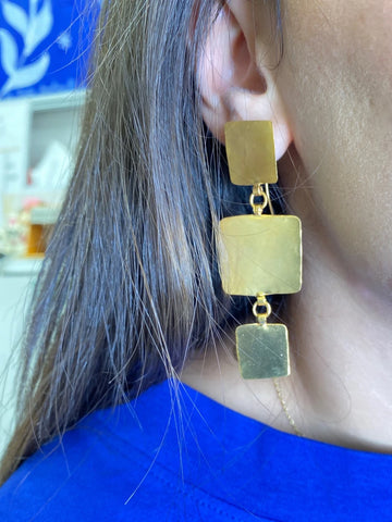 Boucles d'oreilles carrées 2 ou 3 Pépites I Dorée